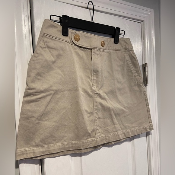 Banana Republic Size 6 Tan Khaki Cotton Chino A Line Button Mini Skirt - Picture 5 of 8